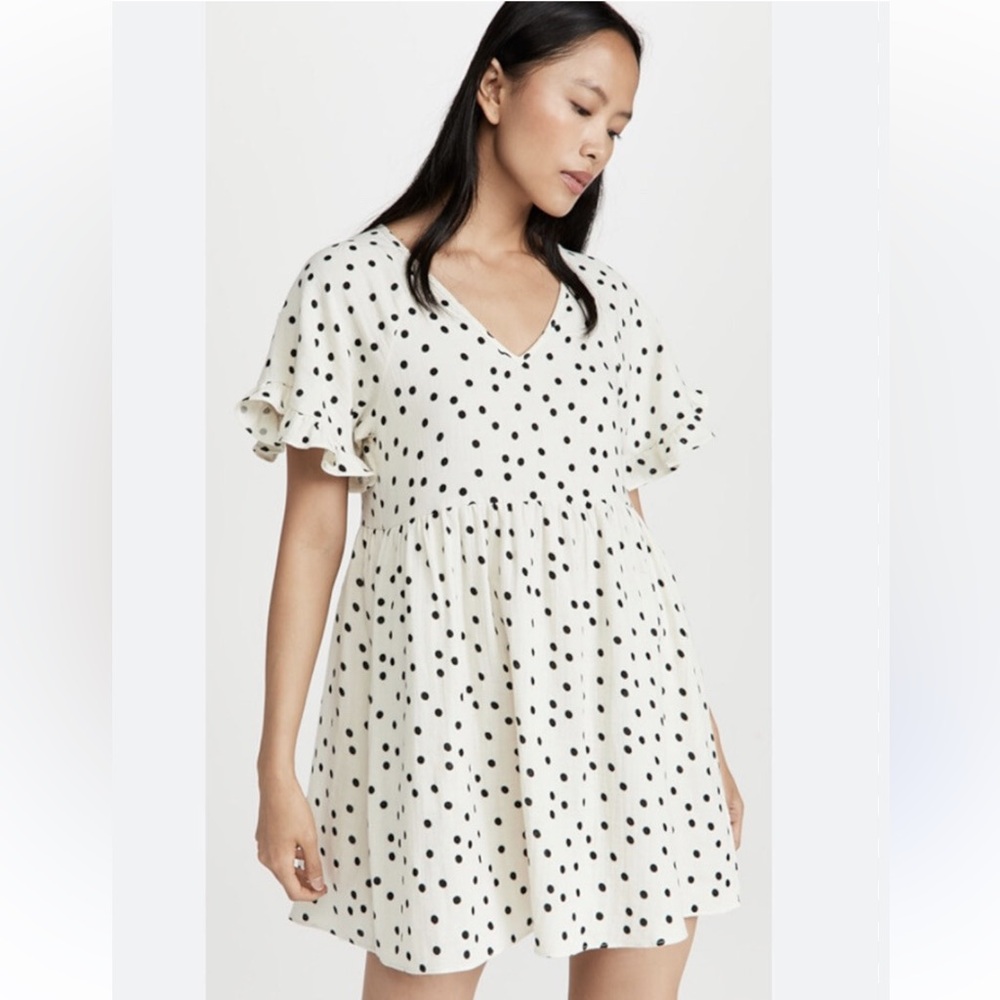 Madewell Sz XXS Lightspun Ruffle-Sleeve Babydoll Dress in Dot Toss